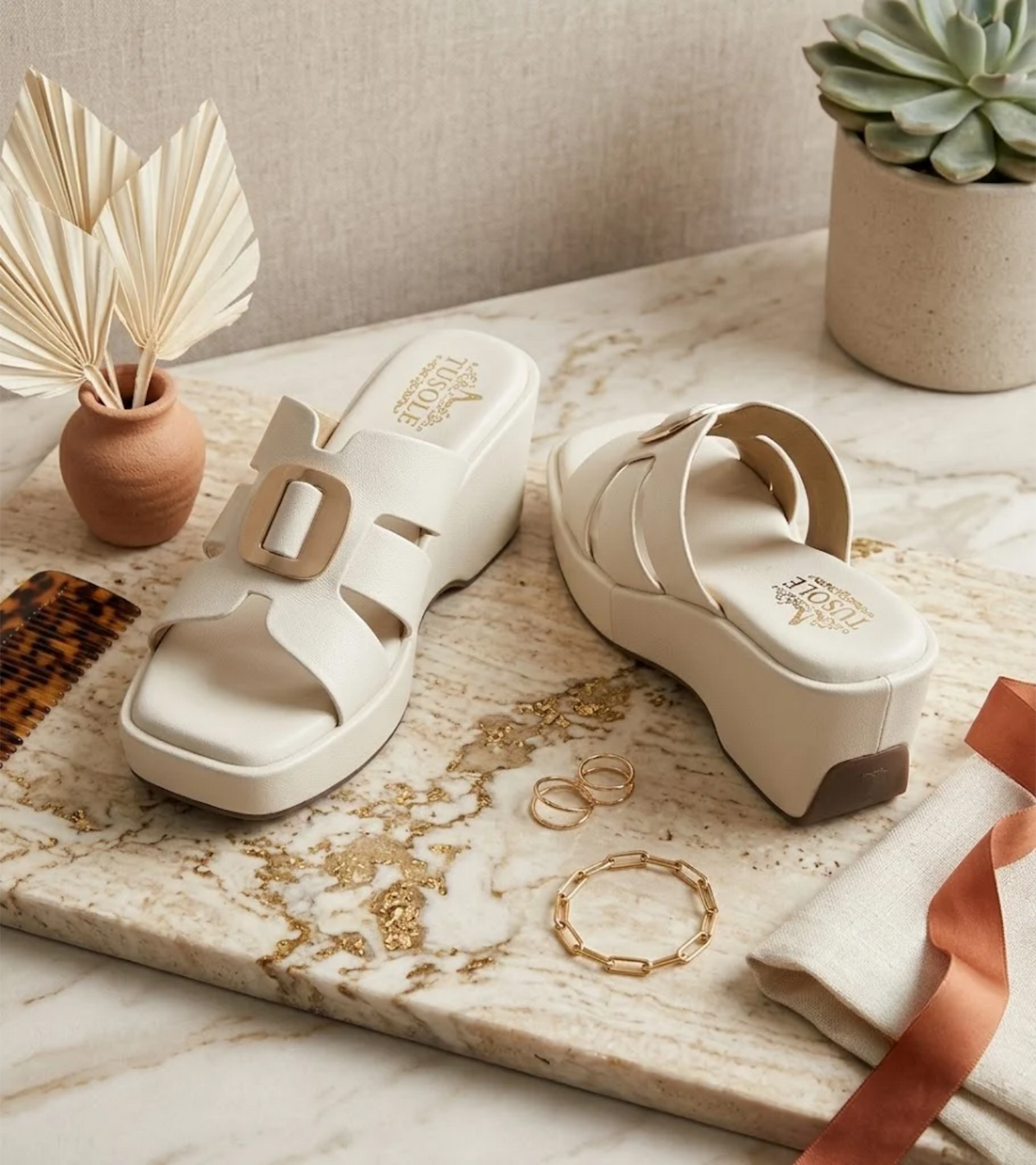 Strap Wedges Centered Buckle
